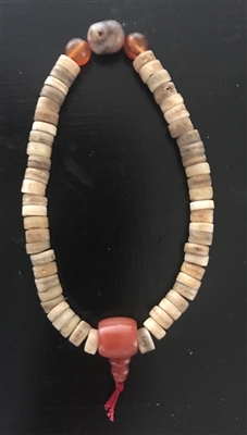 Sacred Bone Wrist Mala with Rare Mahakala Dzi Bead & Carnelian Guru Bead 54 Bone Beads