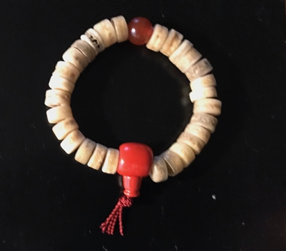 Sacred Bone Wrist Mala & Cinnabar Guru Bead 28 Bone Beads