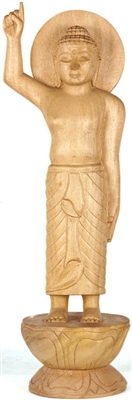 Standing Buddha Hand Carved Wood From Bod Gaya 16.5 inches - Ships Free World Wide
