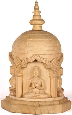 13.5 Inch Five Dhyani Buddha's Statue Hand Carved Wood From Bod Gaya - Ships Free World Wide