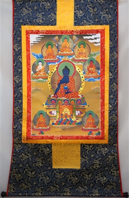 Medicine BuddhaBrocaded Thangka 48 inches