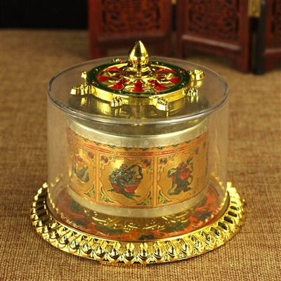 Gold Plated 8 Auspicious Symbols Table Top Prayer Wheel