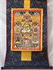 Namtose  ( Vaishravana ) & The Five Dzamabhala's Brocaded Print Thangka 32 inches