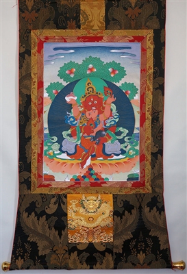 Large Red Dzambhala Thangka 50 inches