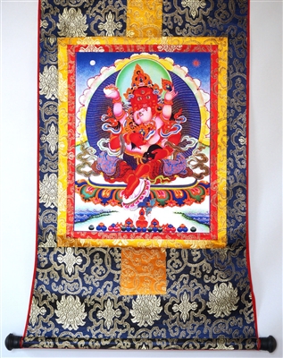 Red Dzambhala & Consort Thangka 32 inches