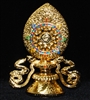 Gold Plated Wheel of Dharma with Banner