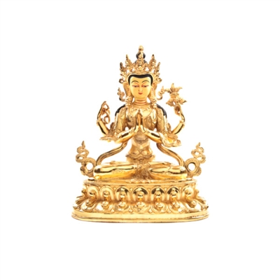 Chenrezig Gold Plated and Gilded Statue - 9 Inch