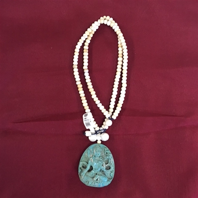 Hand Carved Turquoise White Tara Pendant with Snow Crystal Stand