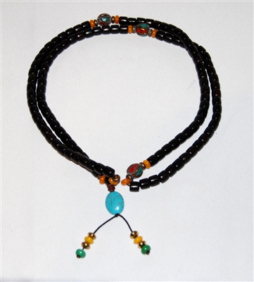 Black Rosewood Drum Shaped Beads with Turquoise Guru Bead