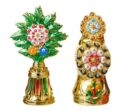 24 Carat Gold Plated Flower & Food Torma Set