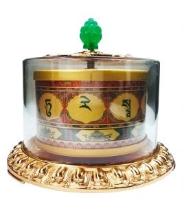 Large Gold Plated Green Tara Mantra Table Top Prayer WheelLarger Gold Plated Chenrezig Mantra Table Top Prayer Wheel