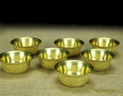 Hand Carved 8 Auspicious Symbols Brass Offering Bowls