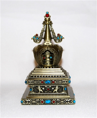 Electric Silver Om Mani Padme Hum Stupa Prayer Wheel