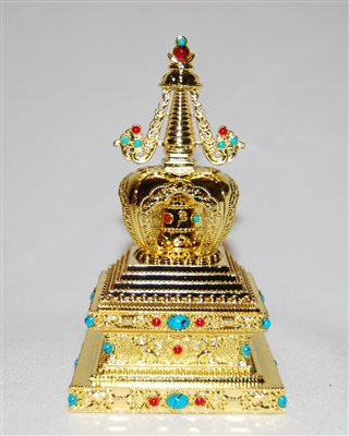 Electric Gold Plated Om Mani Padme Hum Stupa Prayer Wheel