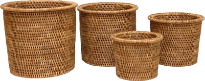 Set of 4 Nesting Flower Baskets with Round Rimmed - Antique Brown 9x8'H/8x7'H/7x6'H/6x5'H