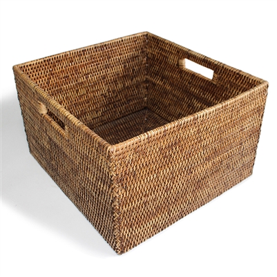 Square Open Storage Basket w/ Cutout Handle - AB 15x14x9'H