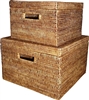 Square Storage Baskets with Cut Out Handle (Set of 2) - AB 12x8/15x10'