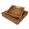 Set  of 3 Square Tray  w/ Handles  - AB 16x3/14x2.5/12x2.25'