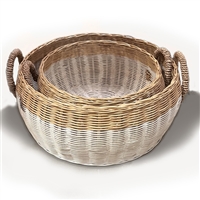 S/2 Emma Round Basket Straw Handles White Wash and Natural 16/14x7' / 20/18x8'