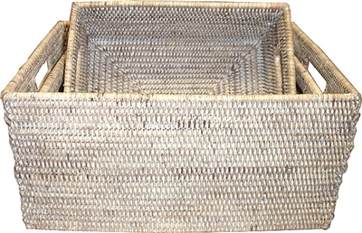 Rectangular Set of 3 Baskets w/ Handles - WW 12x15.5x7.5'/10x14x6.25'/8x12x5'