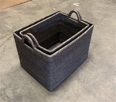Basket w/ Loop Handles Set 2 Rectangular WVR - Grey Wash 20x15x13.5'/17x12.5x13'