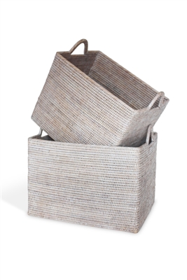 Rectangular Set  of 2 Nested Baskets w/ Loop Handles  - WW  20x15x14(17')'/17x12.5x13(16)'