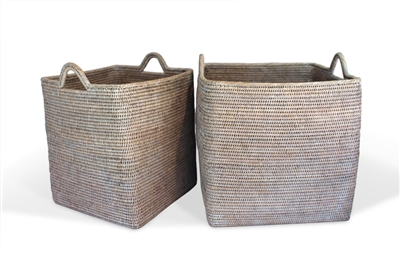 Square Set  of 2 Nested Baskets w/ Loop Handles - WW 17.75x17.75'/15.25x17.25'