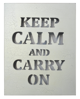 Wall Panel Word Cut Out "Keep Calm ..." White Cracked 14x16" ..