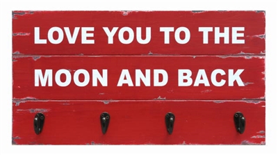 Wall Hook  "Love you to the Moon.." Red 18x9.5x2"..