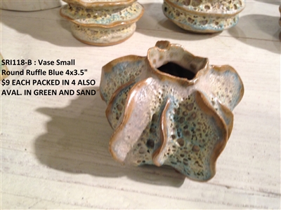 Vase Small Round Ruffle Sand 4x3.5"