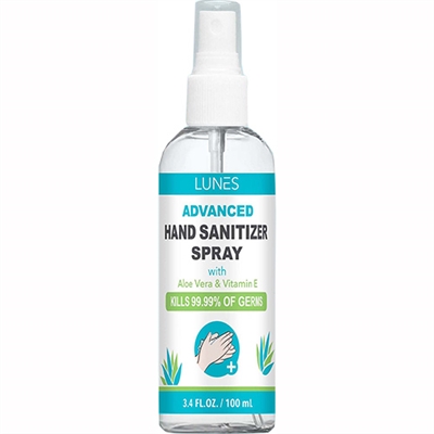 Lunes Advanced Hand Sanitizer Spray With Aloe Vera  Vitamin E 3.4oz / 100ml