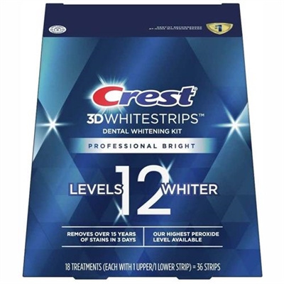 Crest 3D Whitestrips Dental Whitening Kit Professional Bright 36 Strips 18 Treatments