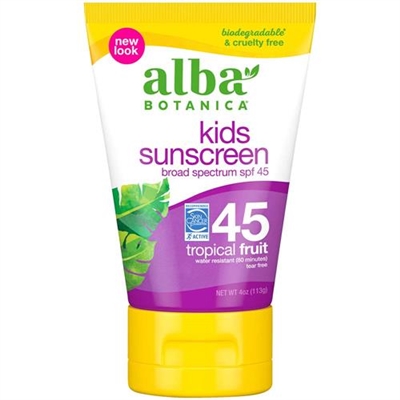 Alba Botanica Kids Sunscreen SPF 45 Tropical Fruit 4oz / 113g