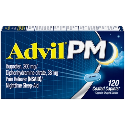 Advil PM Pain Reliever Nighttime SleepAid 120 Coated Caplets