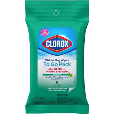 Clorox Disinfecting Wipes To Go Pack Fresh Scent 9 Wet Wipes 2.1oz / 58g