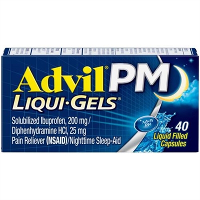 Advil PM Liqui Gels Pain Reliever Nighttime Sleep Aid 40 Liquid Filled Capsules