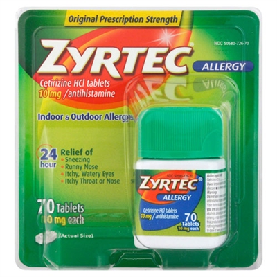Zyrtec Allergy 24HR Indoor & Outdoor Allergies 70 Tablets