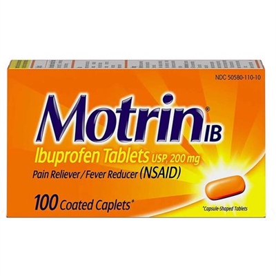 Motrin IB Ibuprofen Tablets Pain Reliever Fever Reducer 100 Coated Tablets