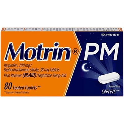 Motrin PM Pain Reliever Nighttime Sleep Aid 80 Coated Tablets