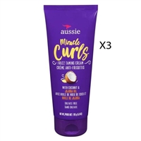 Aussie Miracle Curls Frizz Taming Cream With Coconut and Jojoba Oil 6.8oz / 193g 3 Packs