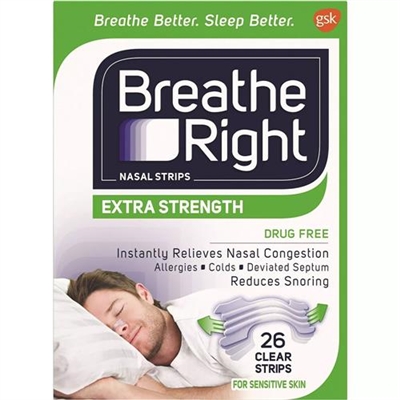 Breathe Right Extra Strength Nasal Strips Sensitive Skin 26 Clear Strips