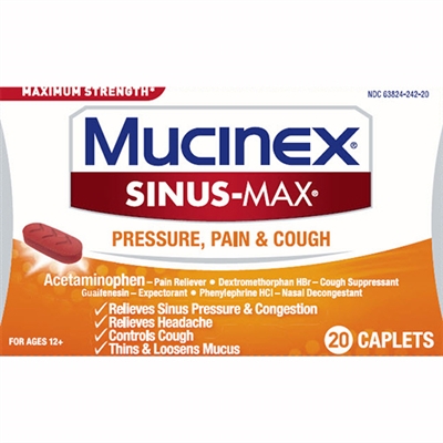 Mucinex Maximum Strength SinusMax Pressure, Pain  Cough 20 Caplets