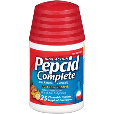 Pepcid Complete Dual Action Acid Reducer 25 Chewable Tablets Tropical Fruit Flavor