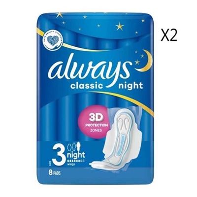 Always Classic Night 3D Protection 3 Night 8 Pads 2 Packs