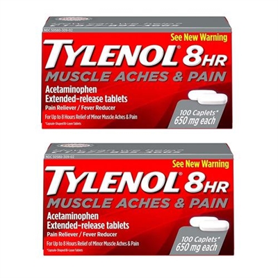 Tylenol 8 HR Muscle Aches And Pain Reliever Fever Reducer 100 Caplets 2 Packs