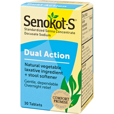 Senokot Dual Action Laxative  Stool Softener 30 Tablets