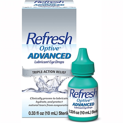 Refresh Optive Advanced Lubricant Eye Drops Triple Action Relief 0.33oz / 10ml