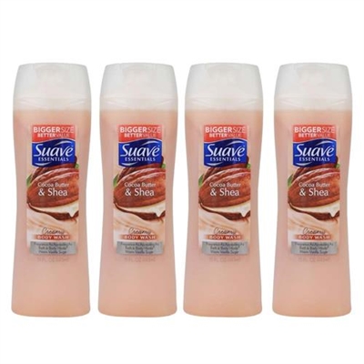 Suave Essentials Cocoa Butter and Shea Creamy Body Wash 4 Packs 15oz / 443ml