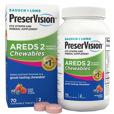 Bausch + Lomb PreserVision Areds 2 Chewables Mixed Berry Flavor 70 Chewable Tablets