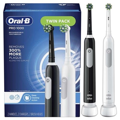 Oral B Pro 1000 Rechargeable Toothbrush Twin Pack